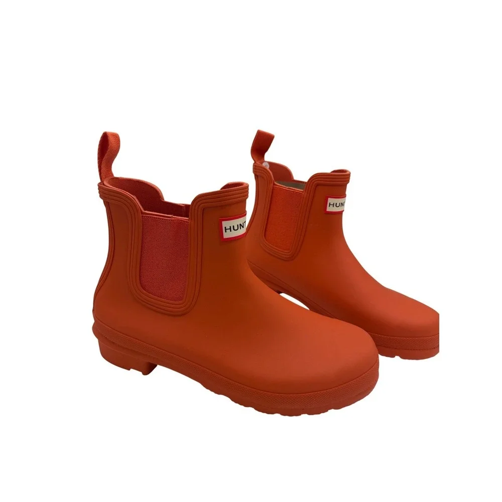 Hunter Original Chelsea Rain Boots Orange Waterproof Rubber Women's 7‎ MSRP $175
